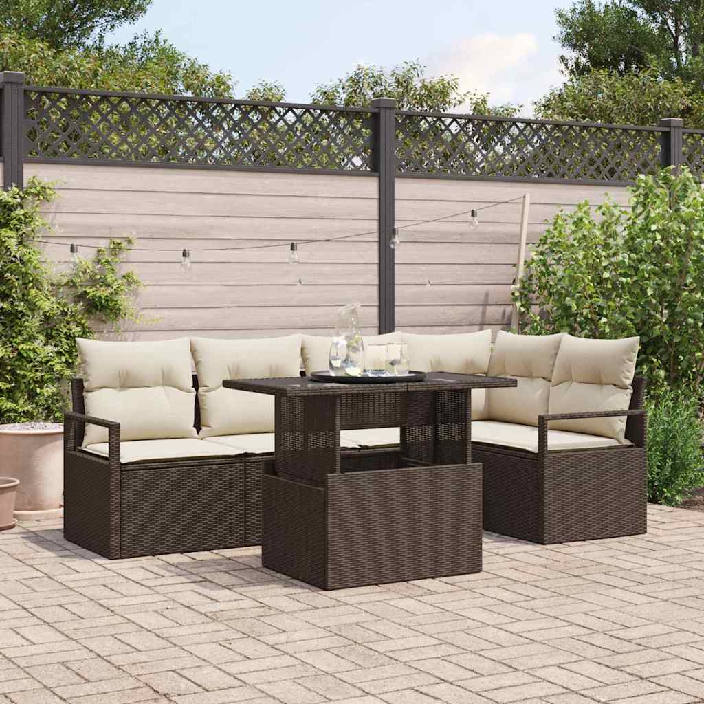 Garten-Sofa-Set mit Speicher 6 pcs Braun Poly Rattan